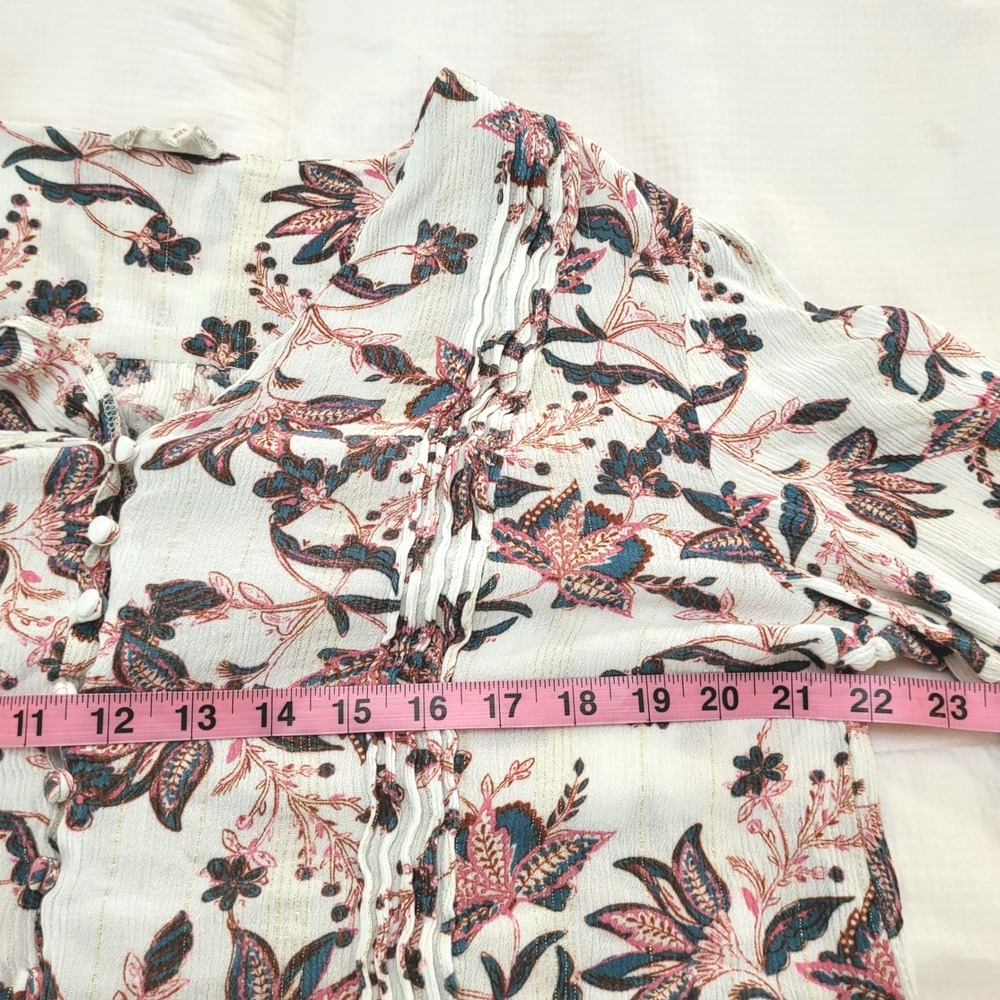 One World White Floral Boho Button 3/4 Balloon Sleeve Peasant Festival Blouse L - Picture 10 of 11